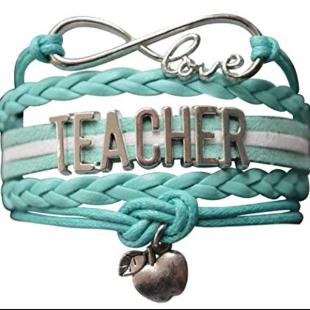 Teacher Infinity Bracelet - Teal/White